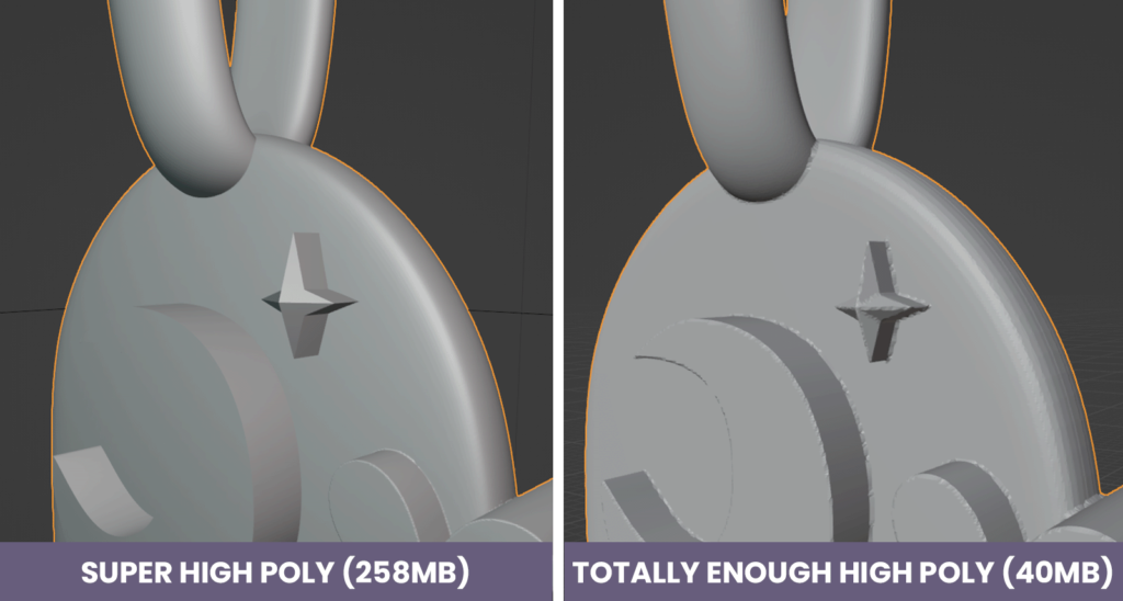 Resolution and file size comparison of my pendant in Blender.