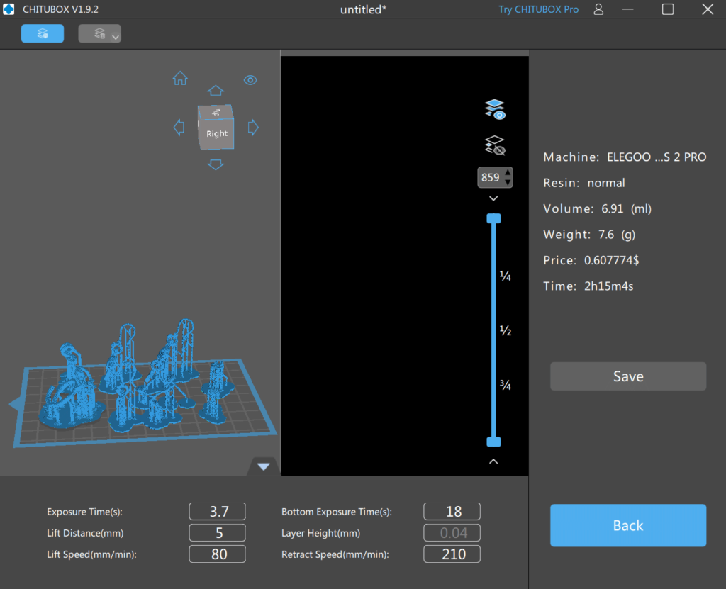 A screenshot of Chitubox, a 3D printing software, showing the price of printing a selection of jewelry 3D models.